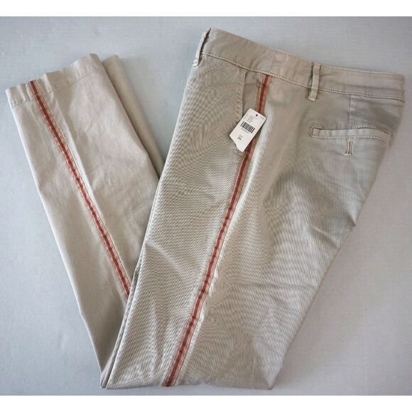 Chino x Anthropologie Women Sz 26 Khaki/Beige Stripe Relaxed Straight Leg Pants - Picture 10 of 11